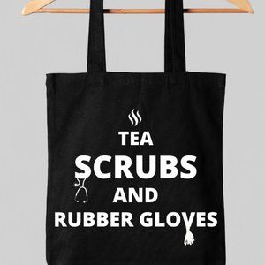 TOTE BAG- COFFEE SCRUBS & RUBBER GLOVES